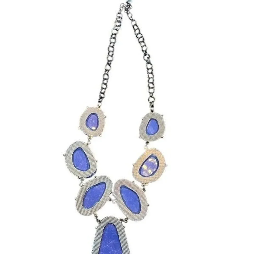 Bauble Necklace Blue Metallic Statement Necklace - Picture 3 of 3